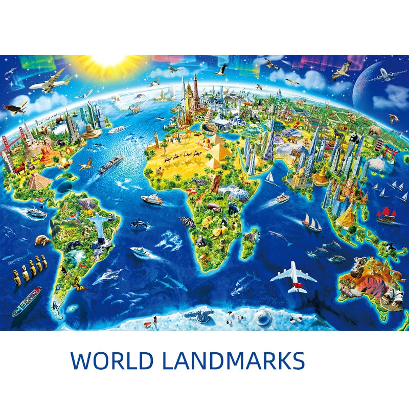 Puzzle carte du monde & monuments 150 pièces